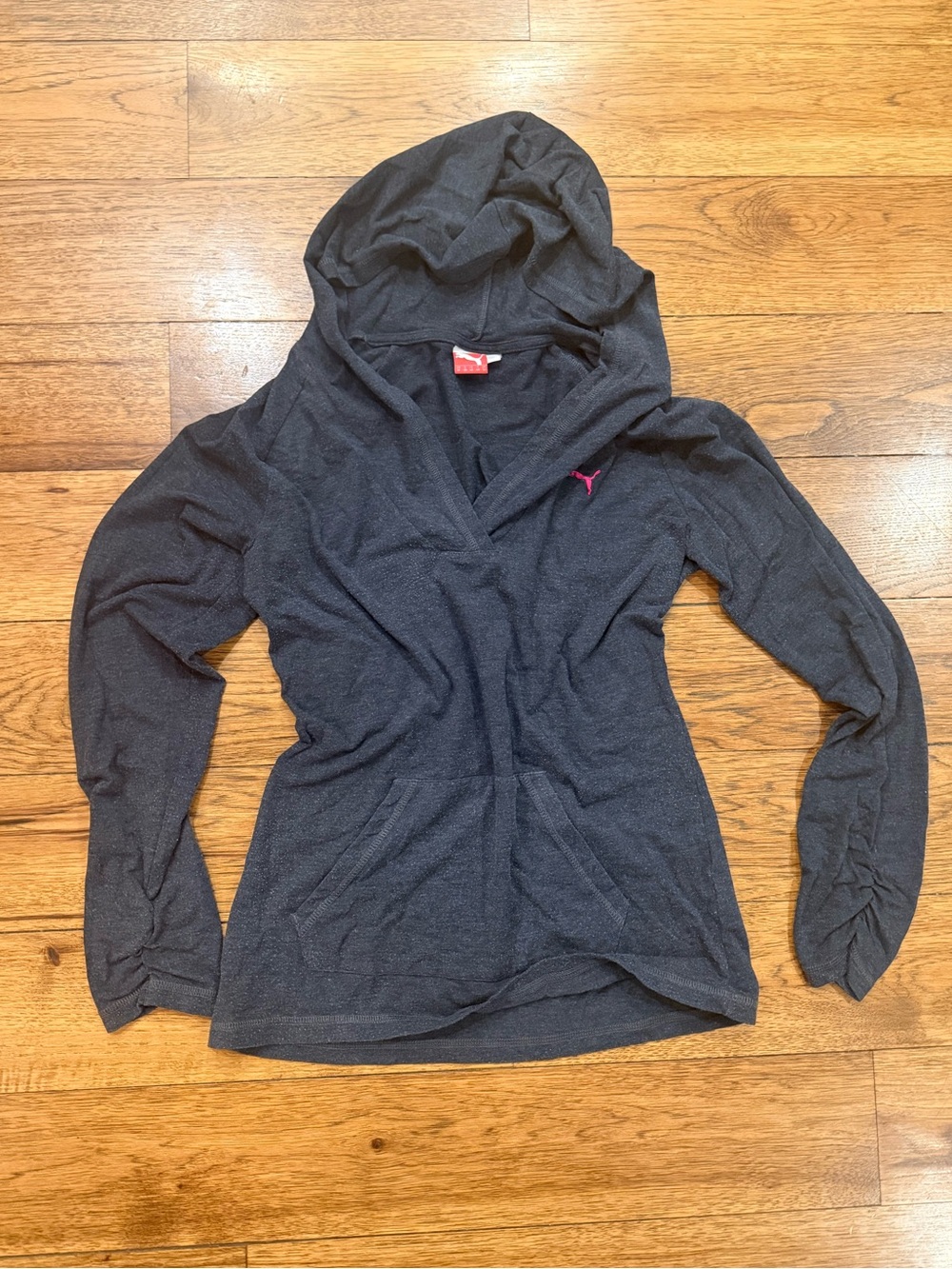 PUMA Women's Dark Gray Lightweight Hooded Pullover Top